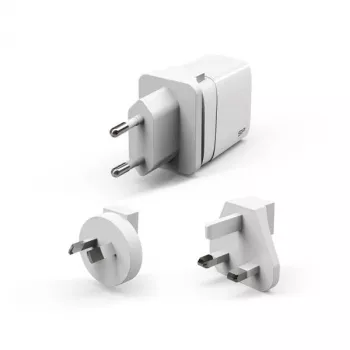 Silicon Power Boost Charger QM16 20W cestovná nabíjačka, USB-A + USB-C, zástrčky EU/US/UK/AU, biela