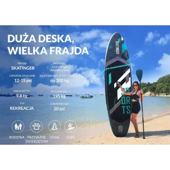 SKATINGER sivý športový nafukovací paddleboard 350x89x15 cm