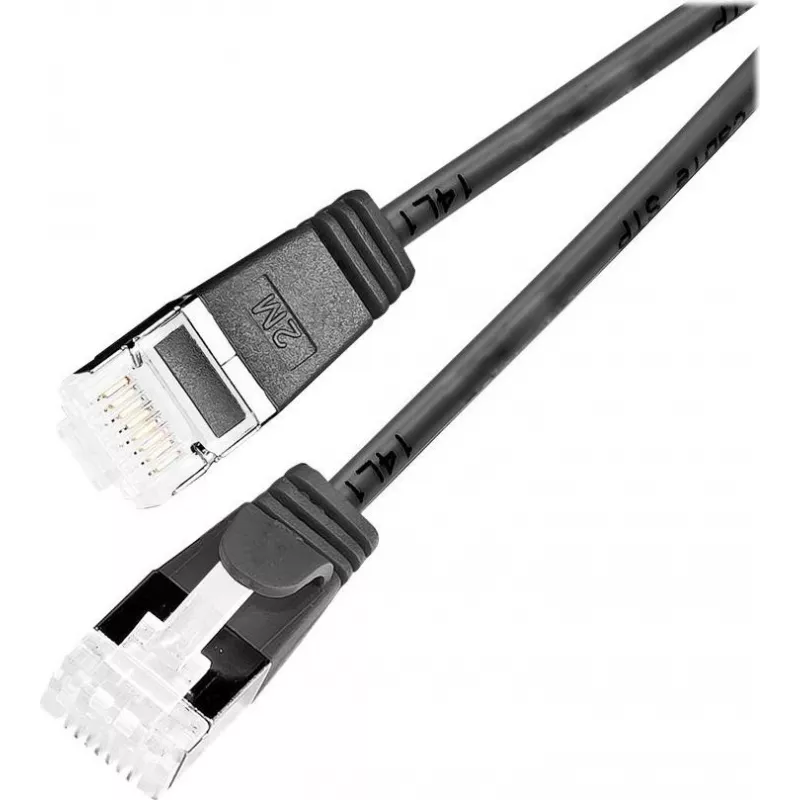 Wirewin Light Patch kábel okrúhly U/FTP Cat 6a čierny 1,5m tenký flexibilný tienený PoE PKW-LIGHT-STP-K6A 1.5 SW