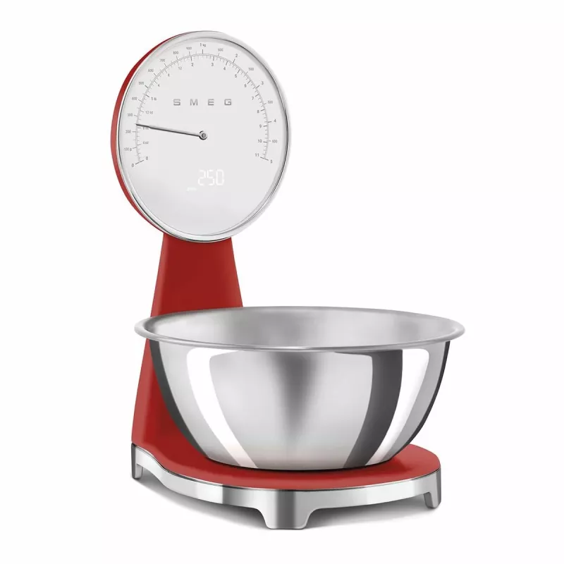 SMEG analógová a digitálna kuchynská váha červená KSF01RDWW