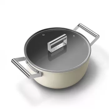 Smeg CSF2412CRM dusací hrniec, 24 cm, keramický nepriľnavý povrch, rukoväť z ušľachtilej ocele, matná krémová
