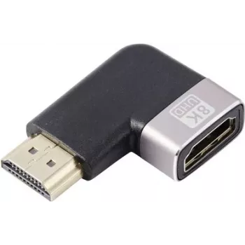 SpeaKa Professional SP-11302004 HDMI adaptér 8K 60Hz 4K 120Hz 90° zahnutý konektor samec na konektor samica čierna strieborná