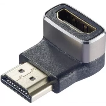 SpeaKa Professional SP-11306836 HDMI adaptér 8K 60Hz 4K 120Hz 90° zahnutý nadol konektor samec na konektor samica čierny strieborný