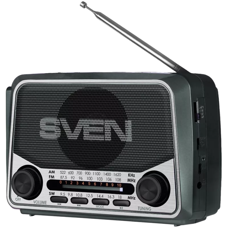 Reproduktor SVEN SRP-150, sivý (3W, Bluetooth, FM/AM/SW, USB, microSD, baterka, batéria)