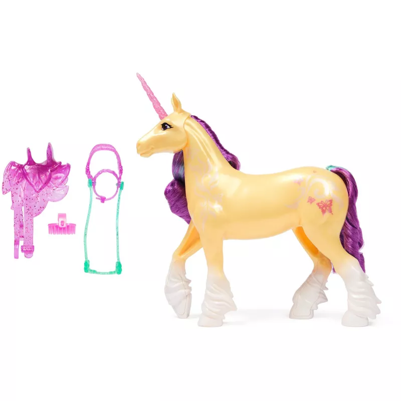 SPINMASTER Unicorn Academy - jednorožec Leaf (28 cm, so skutočnou hrivou a chvostom, odnímateľnou uzdečkou, sedlom a kefou)