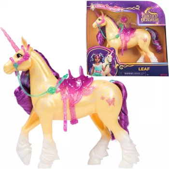 SPINMASTER Unicorn Academy - jednorožec Leaf (28 cm, so skutočnou hrivou a chvostom, odnímateľnou uzdečkou, sedlom a kefou)