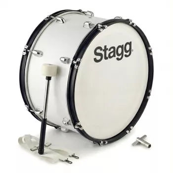 Stagg MABD-2010 20 palcov pochodový basový bubon s nosným rámom a paličkami, biely