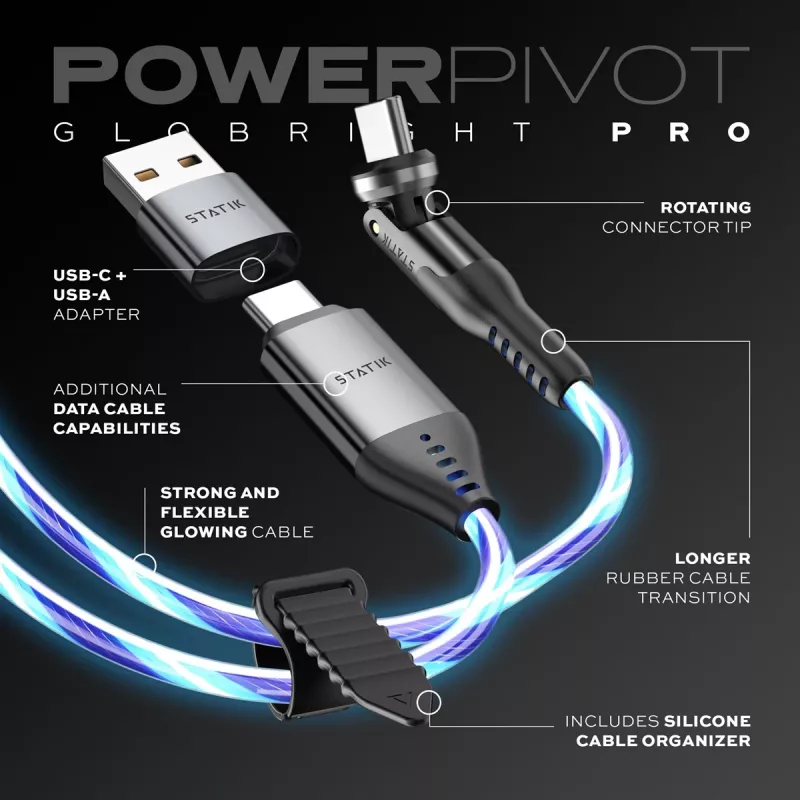 STATIK PowerPivot Pro Svetelný LED kábel USB-C na USB-C 1 m čierny