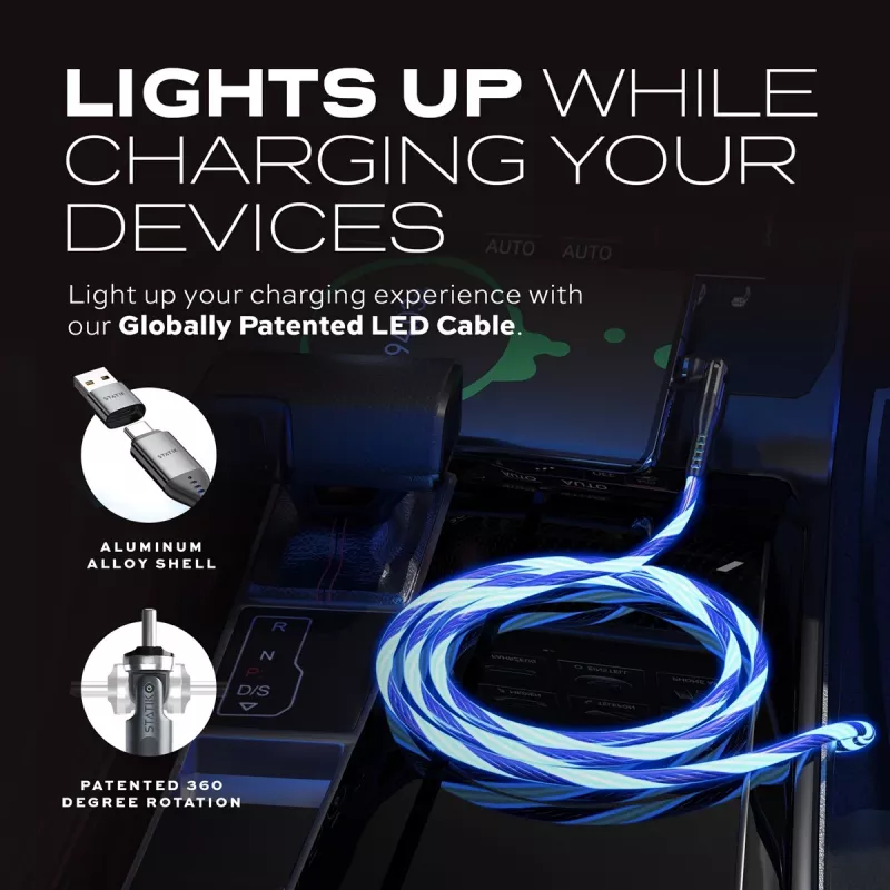 STATIK PowerPivot Pro Svetelný LED kábel USB-C na USB-C 1 m čierny