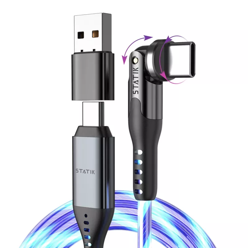 STATIK PowerPivot Pro Svetelný LED kábel USB-C na USB-C 1 m čierny
