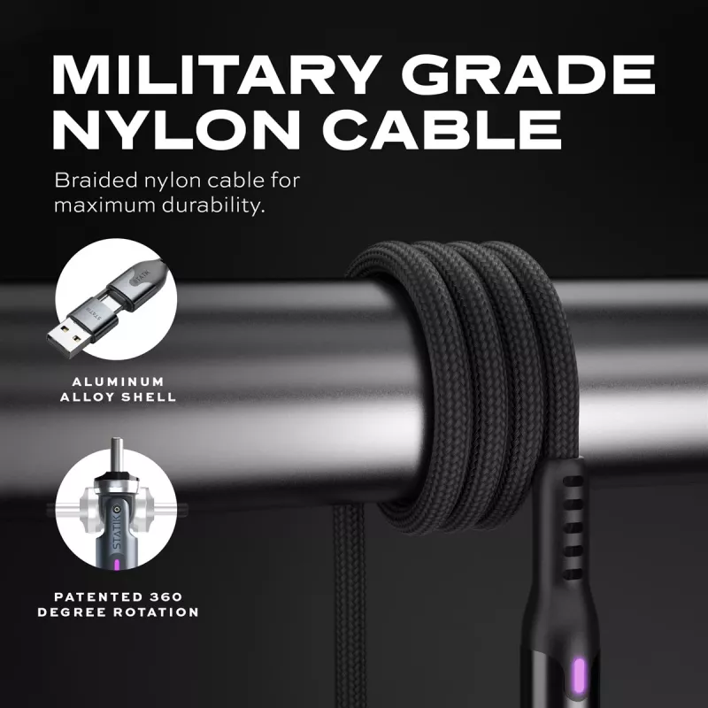 STATIK PowerPivot Pro Nylonový pletený kábel, USB-C na USB-C, 1 m, čierny