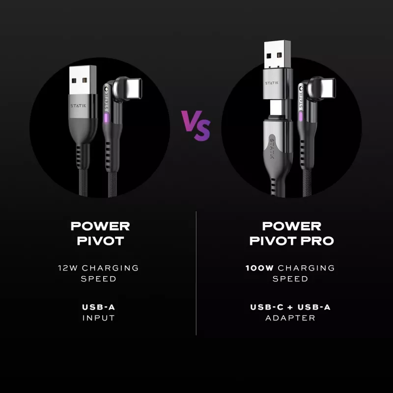 STATIK PowerPivot Pro Nylonový pletený kábel, USB-C na USB-C, 1 m, čierny