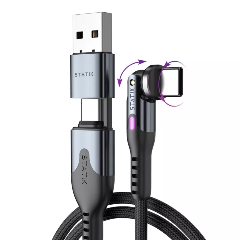 STATIK PowerPivot Pro Nylonový pletený kábel, USB-C na USB-C, 1 m, čierny