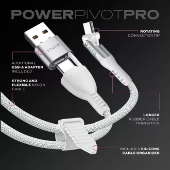 STATIK PowerPivot Pro Nylonový pletený kábel, USB-C na USB-C, 1 m, biely