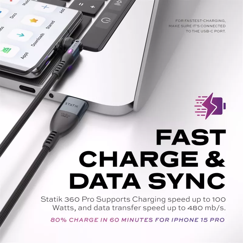 Statik 360 Pro Kábel 2.0 iba USB-C; 1 m, čierny