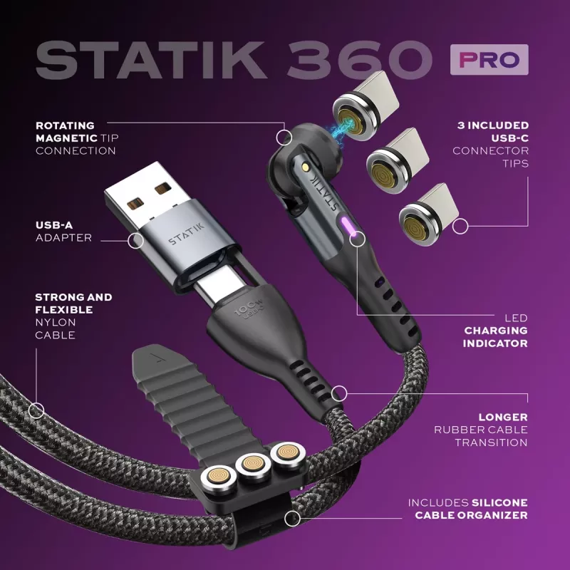 Statik 360 Pro Kábel 2.0 iba USB-C; 1 m, čierny