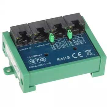 STG-SW-POE-4-120 4-port Fast Ethernet PoE switch extender, 3x PoE+ 30W, 1x uplink, 60W rozpočet, 250m Extend Mode