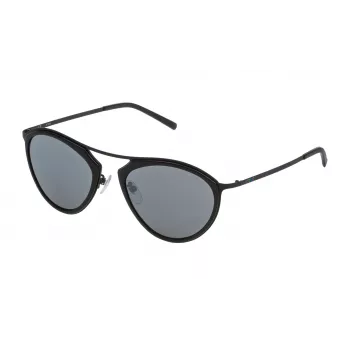 STING unisex slnečné okuliare SST07552531X - obdĺžnikový čierny rám, sivé polykarbonátové šošovky, ochrana UV400, šírka šošovky 52 mm