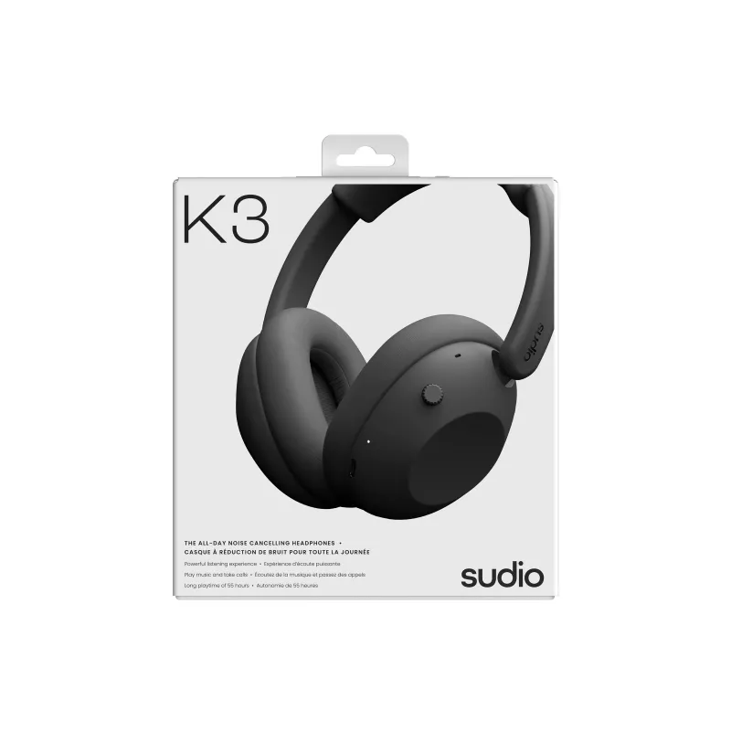 Sudio K3 bezdrôtové over-ear slúchadlá s Hybrid-ANC, Bluetooth 5.3, 60h batéria, Ink Black