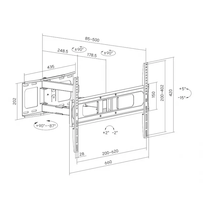 Sunne Full-Motion TV nástenný držiak 37-86 palcov čierny 50 kg