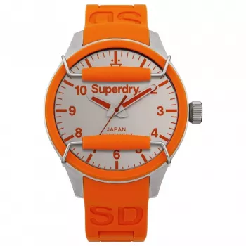 SUPERDRY pánske analógové quartzové hodinky SYG125O 44mm čierny ciferník oranžový silikónový remienok