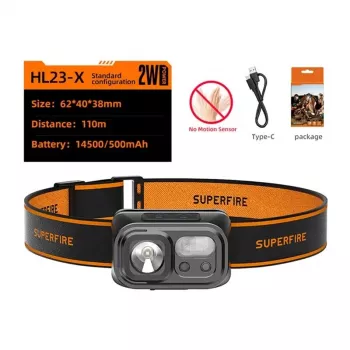 Superfire HL23-X 300 lúmenov USB-C nabíjateľná LED čelová lampa baterka