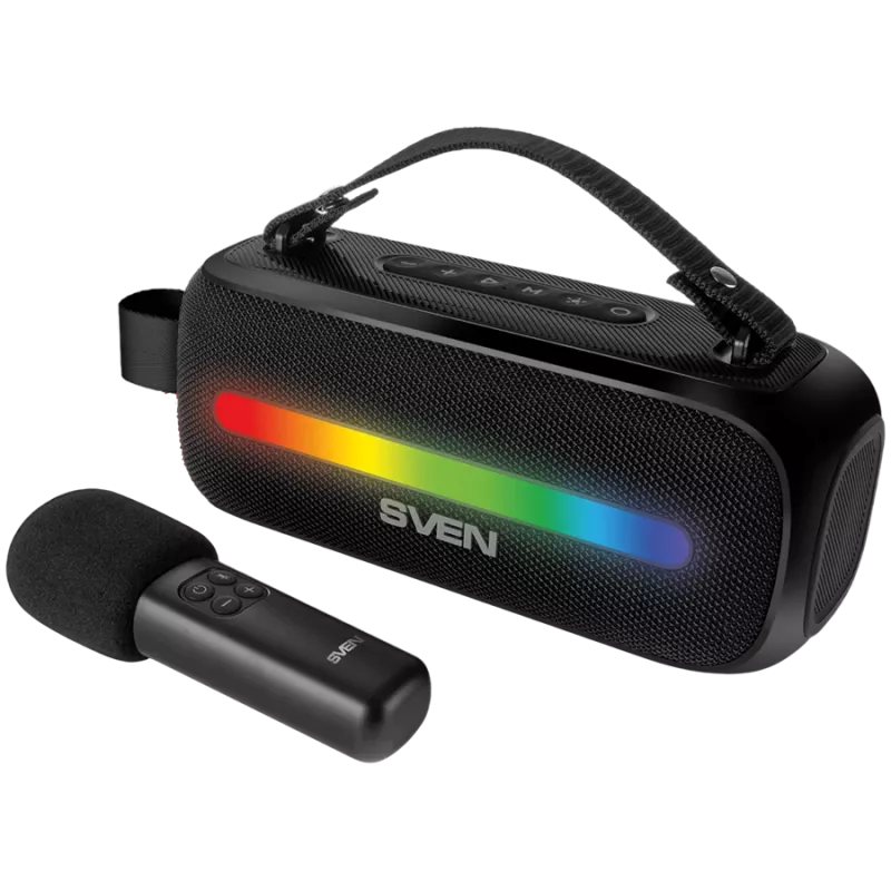 Reproduktor SVEN PS-255, čierny (12W, Bluetooth, FM, USB, karaoke mikrofón, 3600mAh)