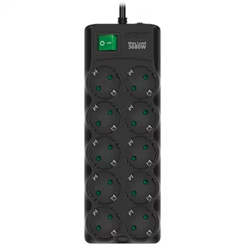 SVEN SF-10E-16 prepäťová ochrana predlžovacia zásuvka, 10 zásuviek, 16A, 3,6kW, 1,8m, čierna