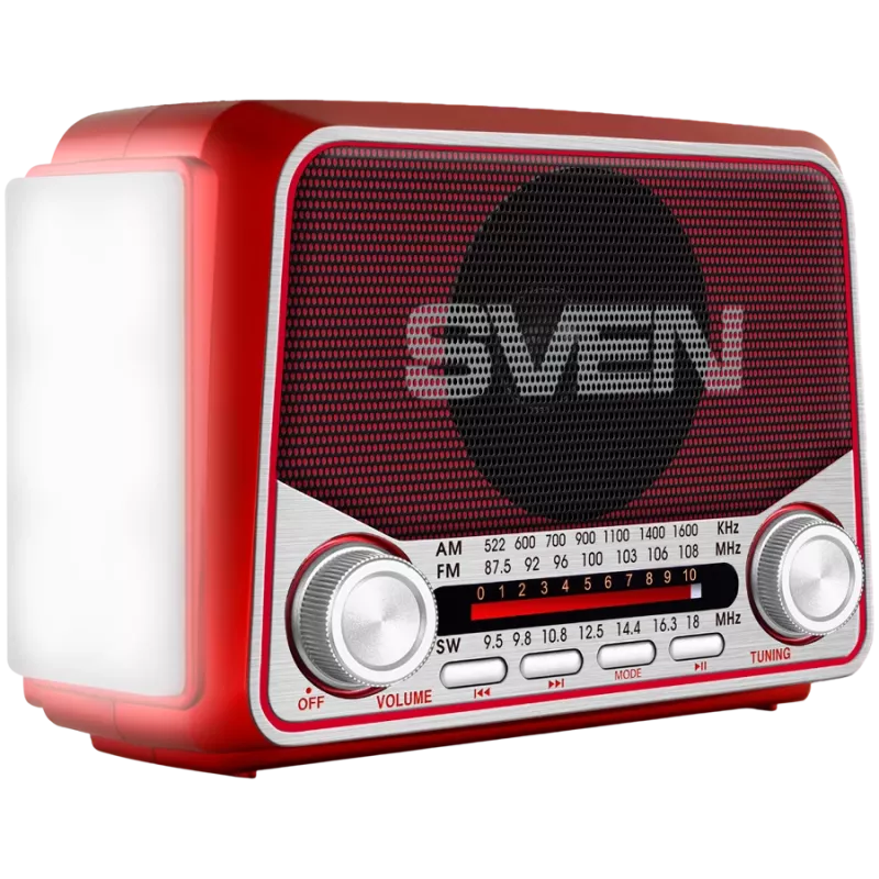 Reproduktor SVEN SRP-150 prenosný, červený (3W, Bluetooth, FM/AM/SW, USB, microSD, baterka, batéria)