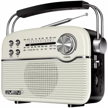 SVEN SRP-500 Prenosný Bluetooth reproduktor, biely (3W, FM/AM/SW rádio, USB, microSD, AUX, batéria)