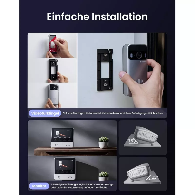 Switchbot SWB VDB-M-SW - WiFi videovrátnik s 4,3-palcovým farebným displejom (biela/strieborná)