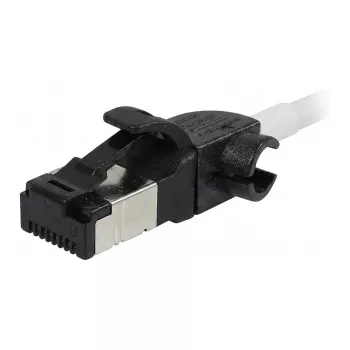 Synergy21 patch kábel RJ45, CAT6A 500MHz, 7,5m, biely, S/FTP, Slimline okrúhly d=4,5mm, TPE/LSZH (Superflex), AWG28, s CAT7 surovým konektorom, otočný konektor