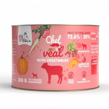 SYTA MICHA Chef Junior teľacie so zeleninou mono mokré krmivo pre psov 200g