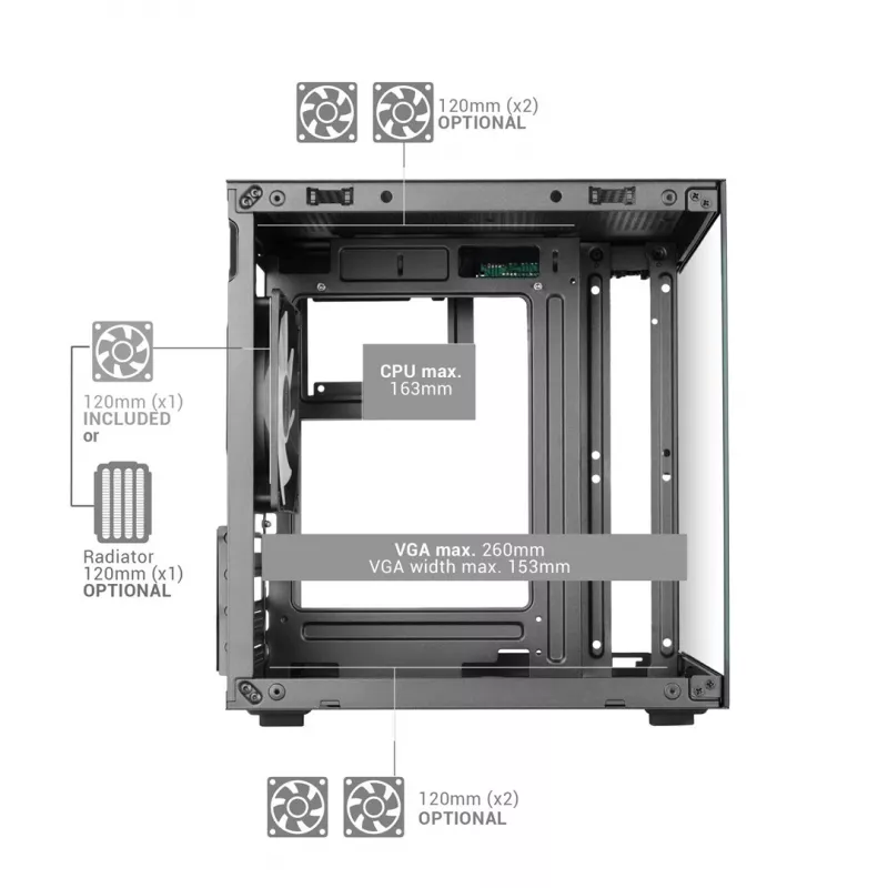 TACENS MARS MC-CUBE Micro-ATX skriňa, čierna, tvrdené sklo, ARGB, USB-C