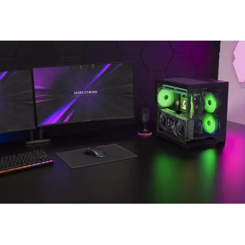 TACENS MARS MC-VIEW3 Micro-ATX skriňa s 3x ARGB ventilátormi, USB-C, tvrdeným sklom
