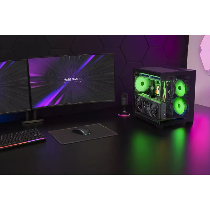 TACENS MARS MC-VIEW3 Micro-ATX skriňa s 3x ARGB ventilátormi, USB-C, tvrdeným sklom