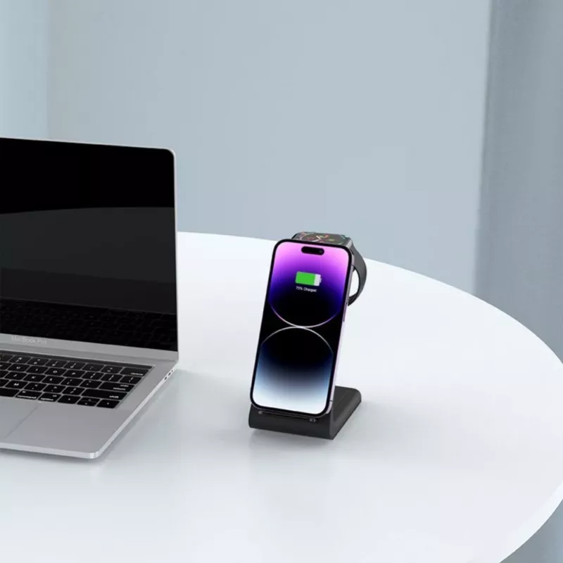 Tech-Protect A8 10W 3-in-1 bezdrôtová nabíjacia stanica pre smartphone, slúchadlá, smart hodinky - čierna