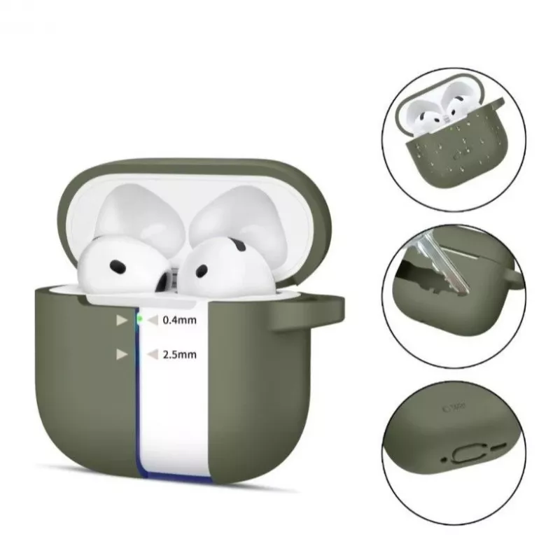 Tech-Protect Apple AirPods 4 silikónové puzdro s háčikom olivovo zelená