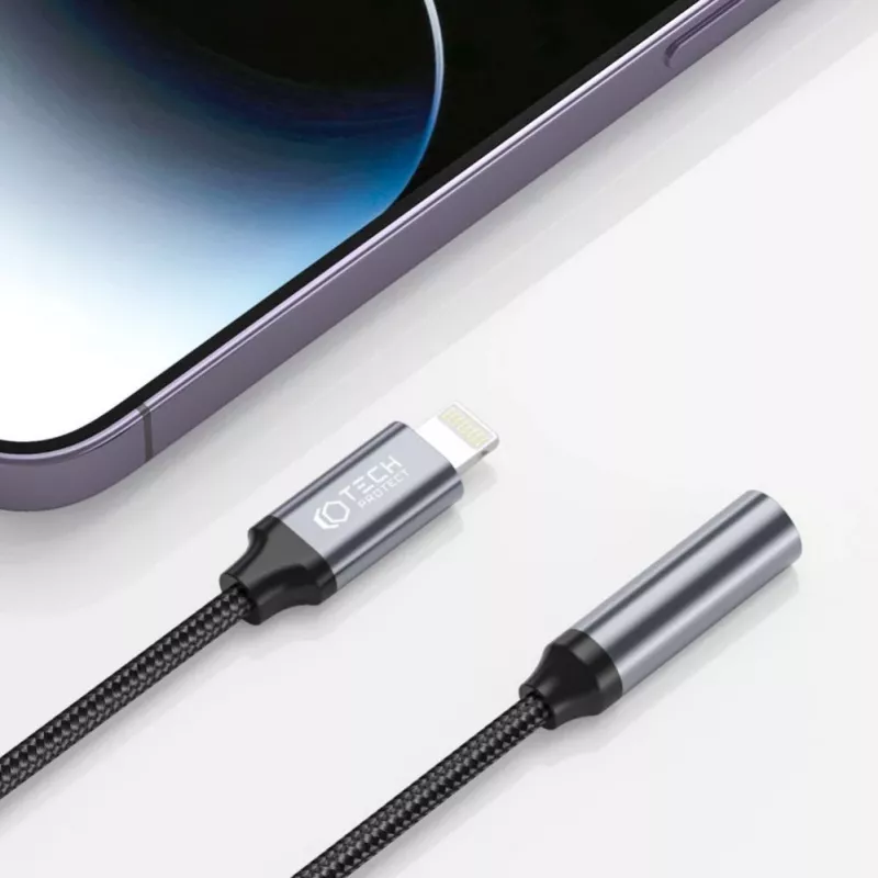Tech-Protect adaptér Lightning (konektor samec) na 3,5-mm jack (konektor samica) - biely