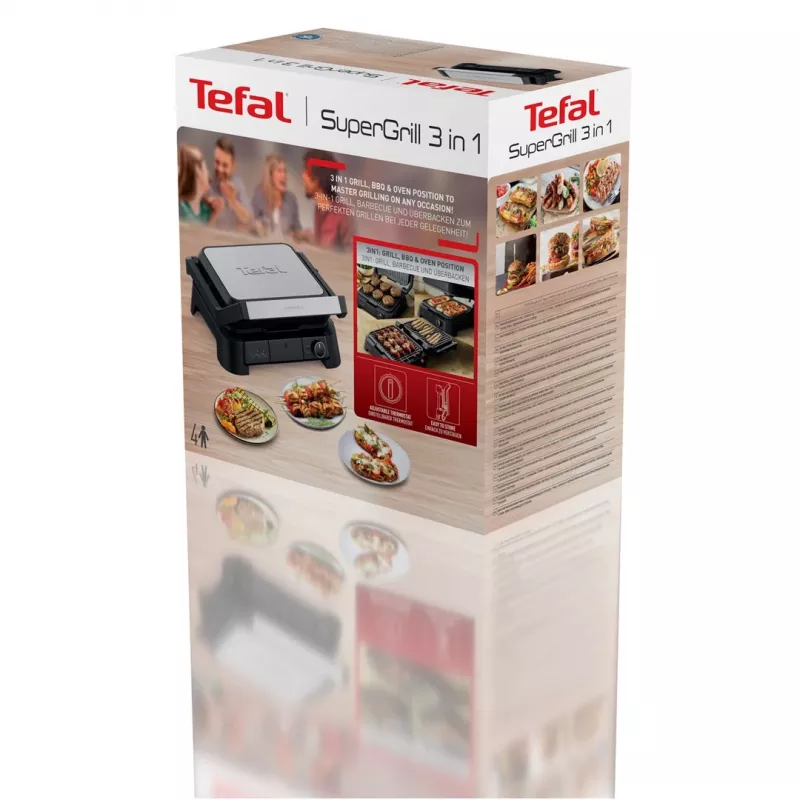 Tefal SuperGrill 3-in-1 GC510DE0 kontaktný gril, 2000 W, strieborná/čierna