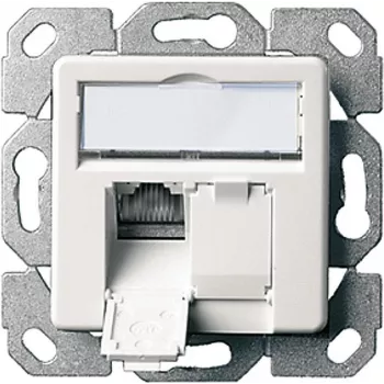 Telegärtner AMJ45 8/8 K Up/50 Cat.6A podomietková dátová zásuvka, 2x RJ45, tienená, perlovo biela RAL 1013 J00020A0501
