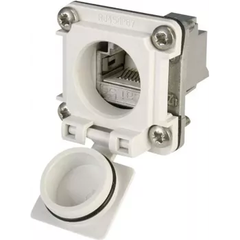 Telegärtner STX V6 RJ45 prírubová montážna spojovacia sada variant 6, 8P8C, tienená, Cat.6A, IP67, svetlosivá J00020A0483