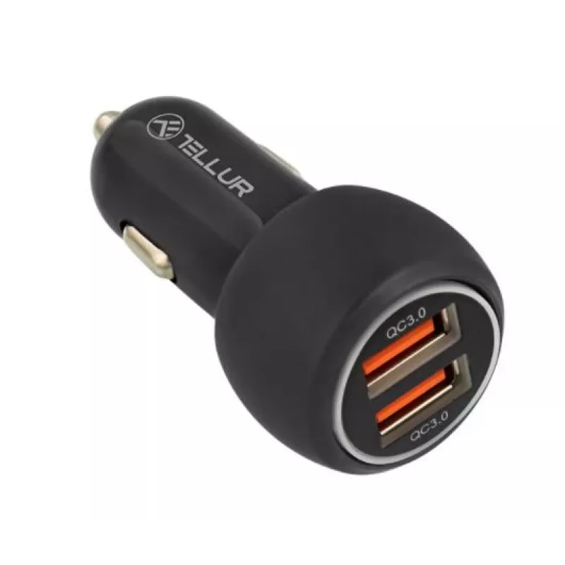 Tellur dvojitá USB nabíjačka do auta s QC 3.0, 6A čierna