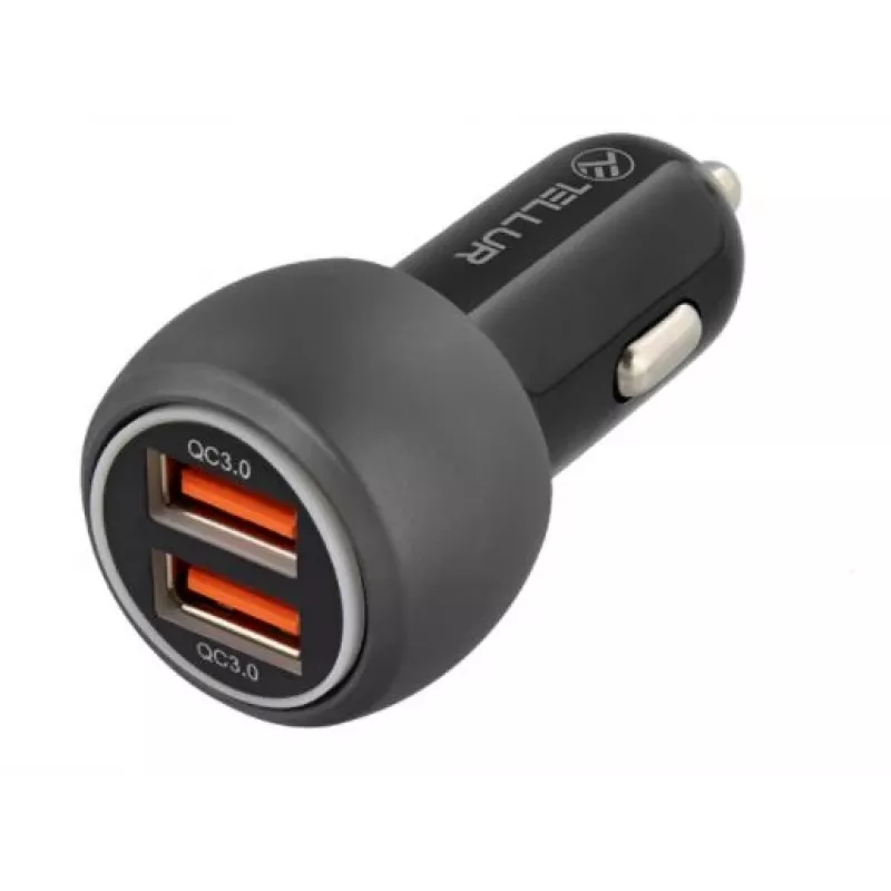 Tellur dvojitá USB nabíjačka do auta s QC 3.0, 6A čierna