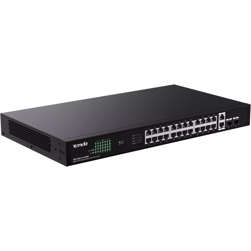 Tenda TEG1128P-24-410W neřízený PoE+ switch 26x1GbE 2xSFP 410W