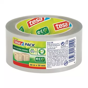 Tesa 58297-00000-01 transparentná PVC baliaca páska, 66 m x 50 mm, lepidlo z prírodného kaučuku, pevnosť v ťahu 60 N, 1 rolka