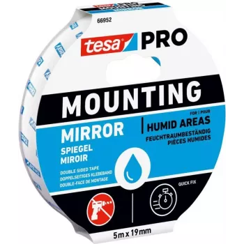 tesa Montage PRO Spiegel 66952-00001-00 obojstranná akrylová penová lepiaca páska, biela, 5 m x 19 mm, pre zrkadlá a ploché predmety, udrží až 10 kg na 10 cm