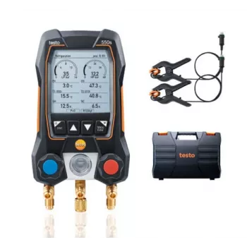 testo 550s digitálny manifold-merací set s Bluetooth a 2 bezdrôtovými kliešťovými teplotnými snímačmi (0564 5501)