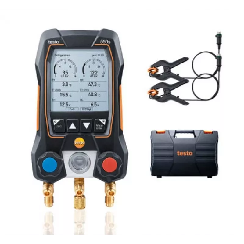 testo 550s digitálny manifold-merací set s Bluetooth a 2 bezdrôtovými kliešťovými teplotnými snímačmi (0564 5501)