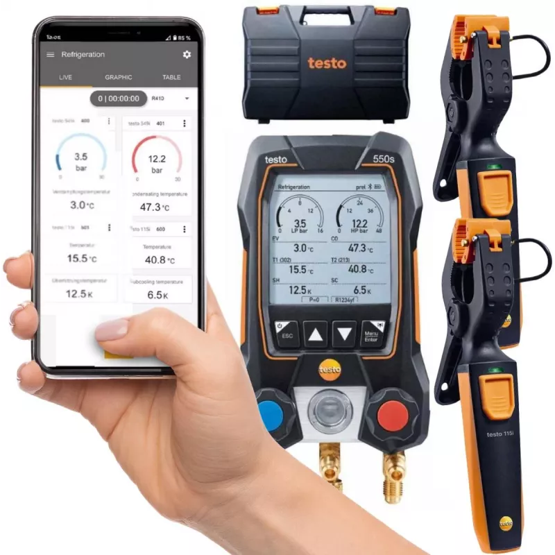 Testo 550s Smart Set digitálny rozdeľovací set s Bluetooth a snímačmi 0564 5502